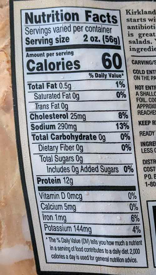 Nutrition Facts in Kirkland Oven Browned Turkey Breast from Costco.