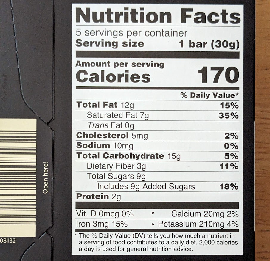Nutrition Facts in Aldi Orange Dark Chocolate Mousse candy bar from Moser Rother German brand.