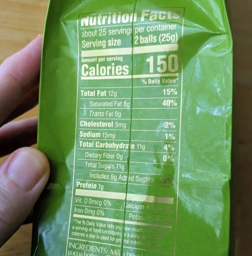 Nutrition Facts in Lindt Pistachio Milk Chocolate Truffles.