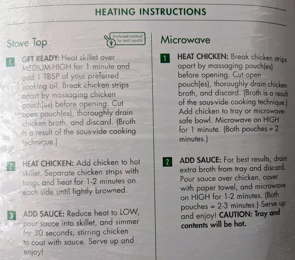 Heating Instructions for Kevin's Thai-Style Coconut Curry Chicken paleo meal.