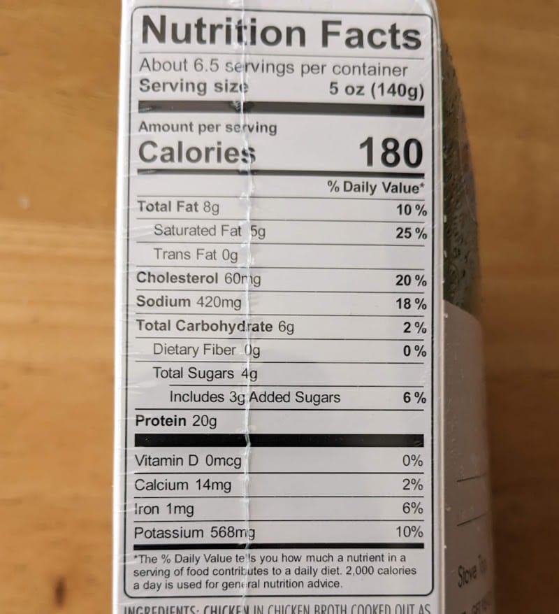 Nutrition Facts in Kevin's Thai Coconut Chicken Curry meal.