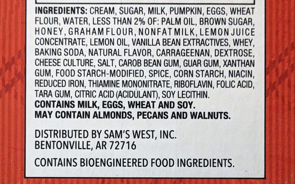 Ingredients in Sam's Club Pumpkin Cheesecake.