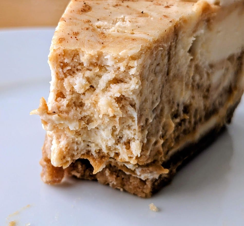 Texture inside a slice of Sam's Club Pumpkin Cheesecake.