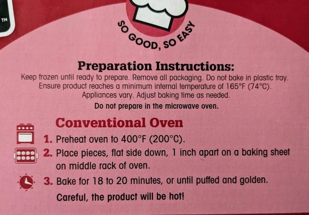 Preparation Instructions for Cuisine Adventures Puff Pastry Bites.