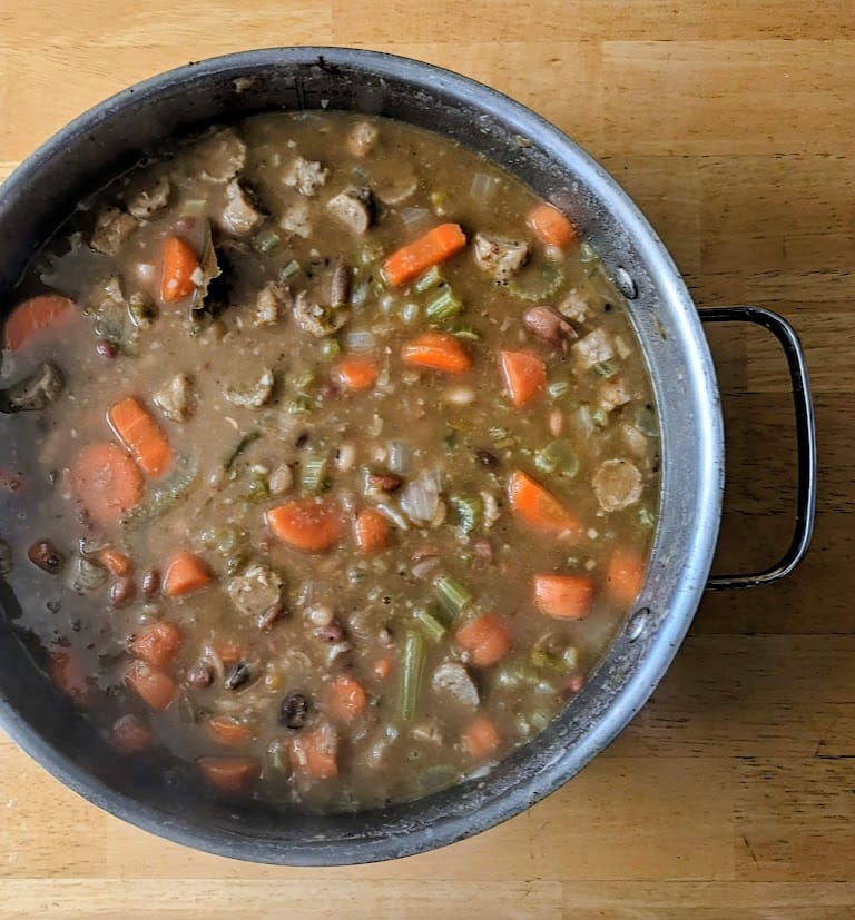 A large pot of prepared 16 Bean Soup from Aldi.