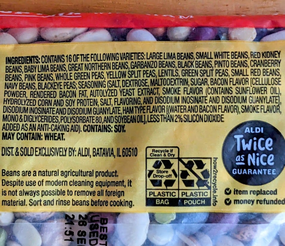 Ingredients in Aldi 16 Bean Soup Mix.