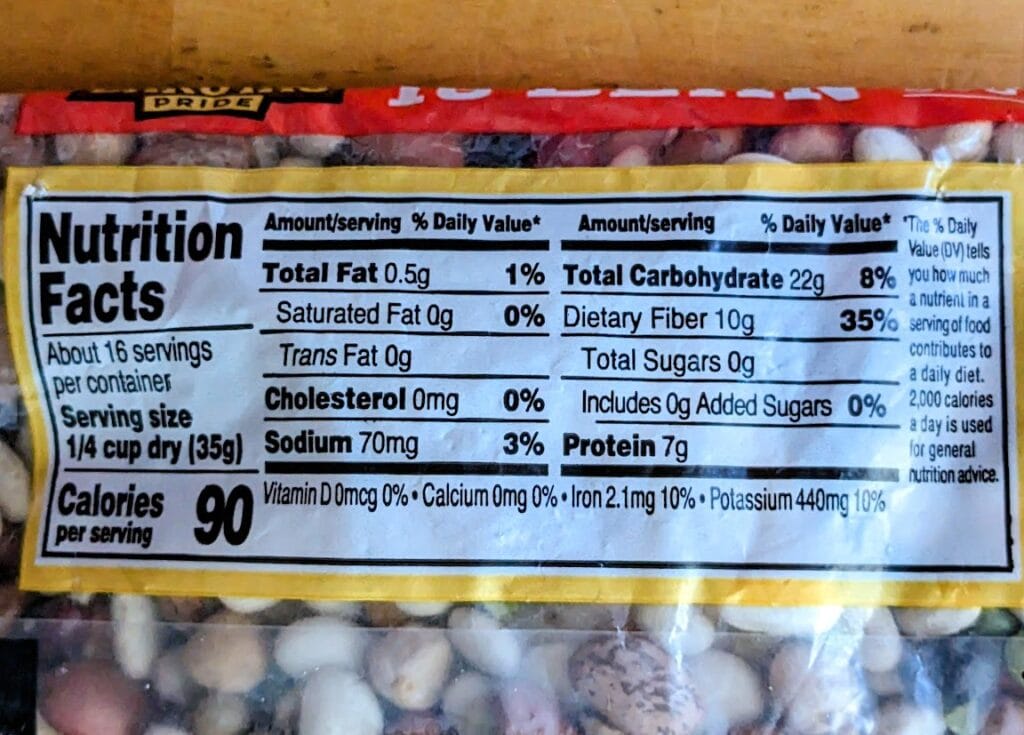 Nutrition Facts from Aldi's 16 Bean Soup Mix.