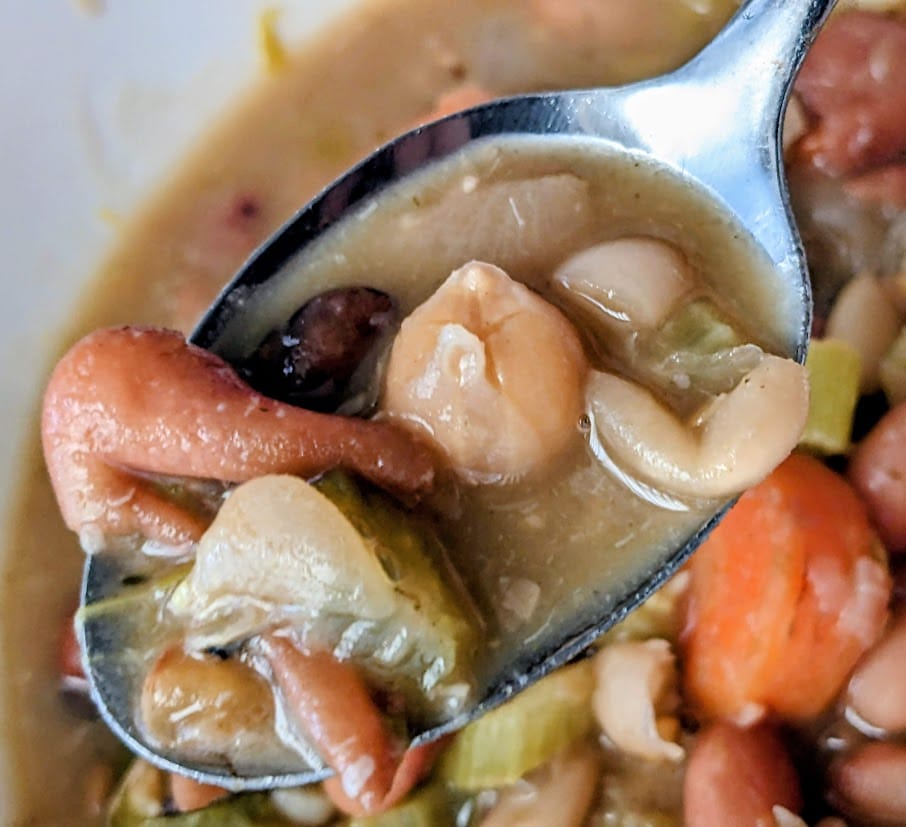 A spoonful of prepared 16 Bean Soup from Aldi.