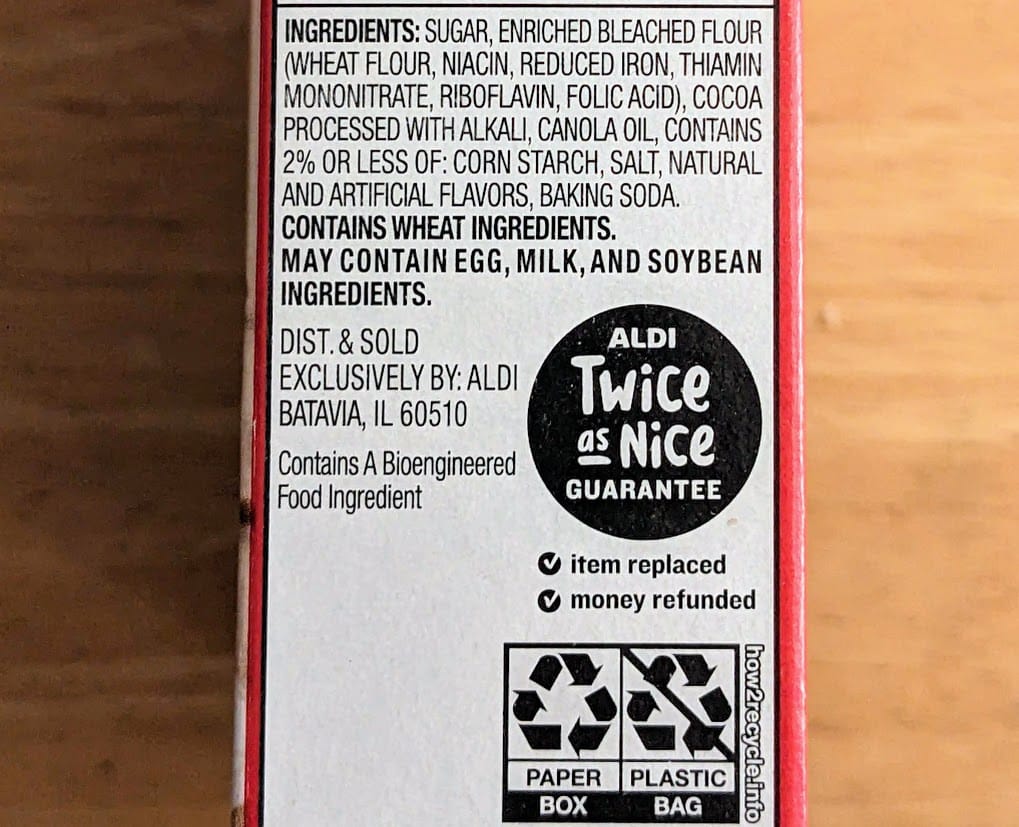 Ingredients in Aldi Baker's Corner Chewy Fudge Brownie Mix.