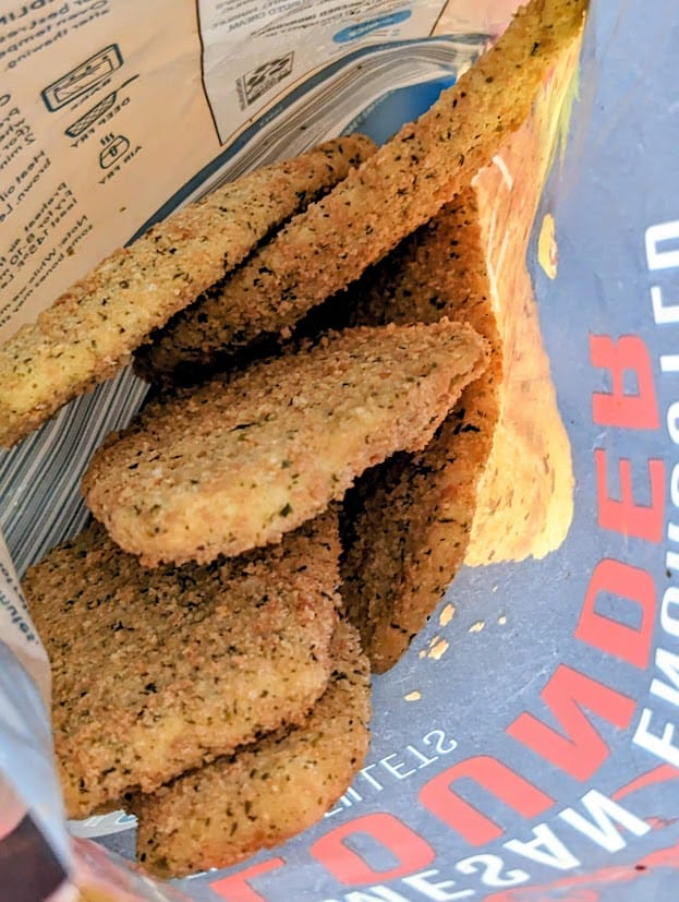 Inside a bag of Aldi's frozen Parmesan Crusted Flounder Fillets.