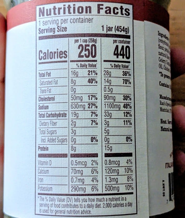 Nutrition Facts in Rao's Chicken & Gnocchi Soup.