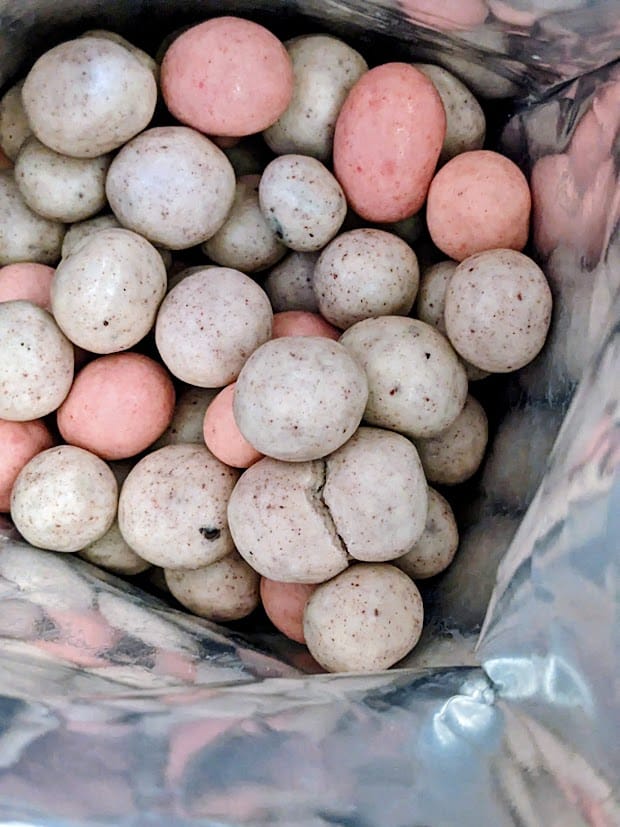 Inside a bag of Sconza Yogurt Creme Freeze Dried Berries from Costco.