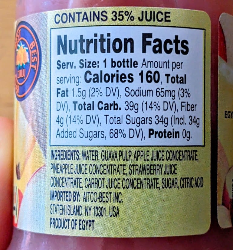 Nutrition Facts and Ingredients in Fruit Cocktail Juice Drink from BEST Egypt Canning Co.