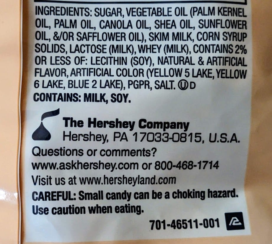 Ingredients in Hershey's Butterbeer Kisses.
