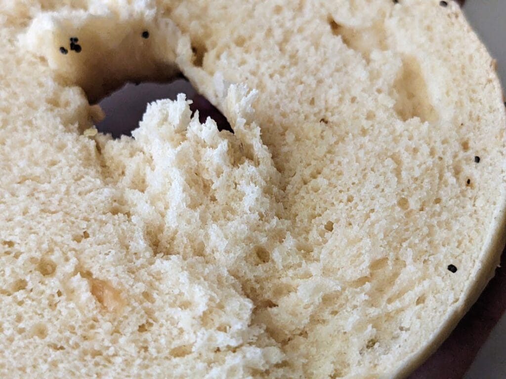 Bread texture inside a Publix Greenwise Onion Bagel.