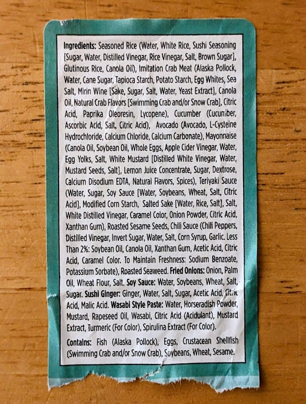 Ingredients in Costco California Crunch Sushi.