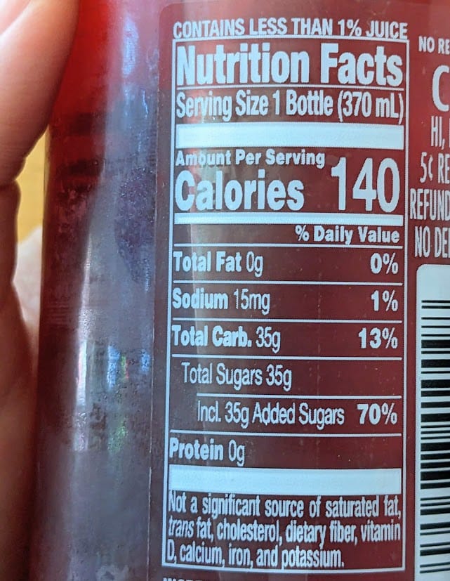 Nutrition Facts label from a bottle of Jarritos Strawberry Mexican Soda.