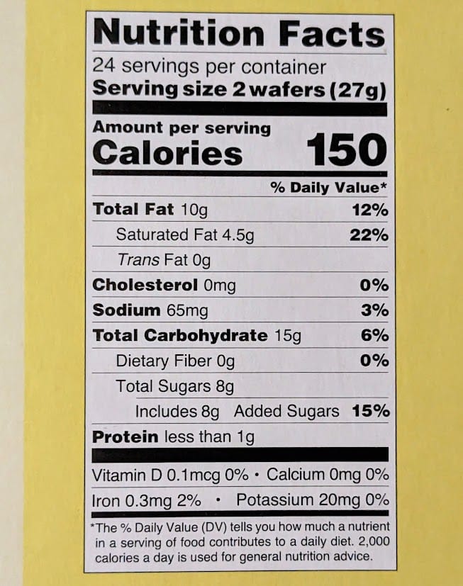 Nutrition Facts in Danish Puff Pastry Lemon Cookies from Karens Bakery.