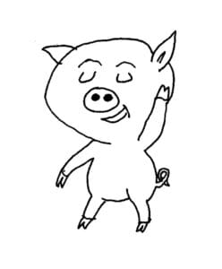 A hand drawn cartoon of a dancing pig.