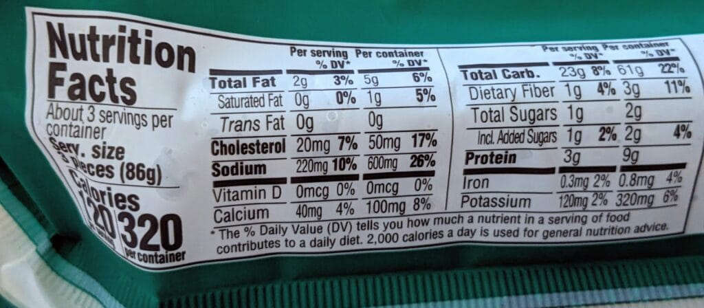Nutrition Facts in Aldi Traditional flavor frozen Korean Kimbap.