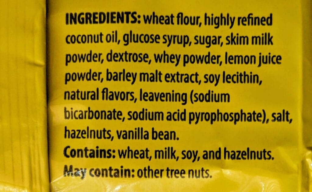 Ingredients in Flora Italian Lemon Wafers.