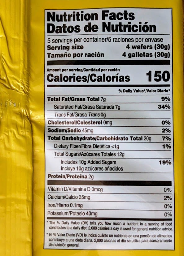 Nutrition Facts in Flora Italian Lemon Cream Wafer Cookies.