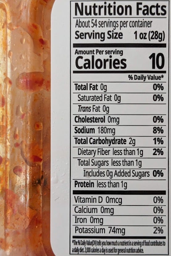 Nutrition Facts in Jongga Korean Kimchi from Costco.