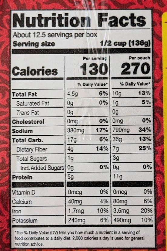 Nutrition Facts in Maya Kaimal Organic Everyday Dal from Costco.