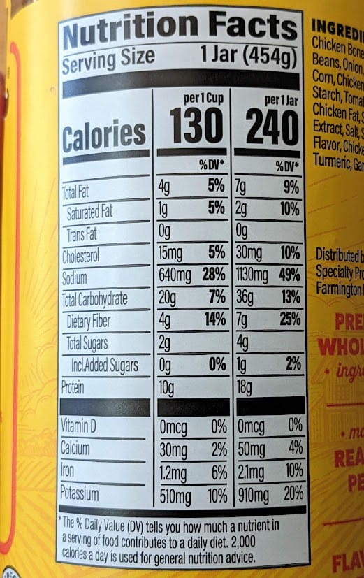 Nutrition Facts in Zoup! White Chicken Chili soup.