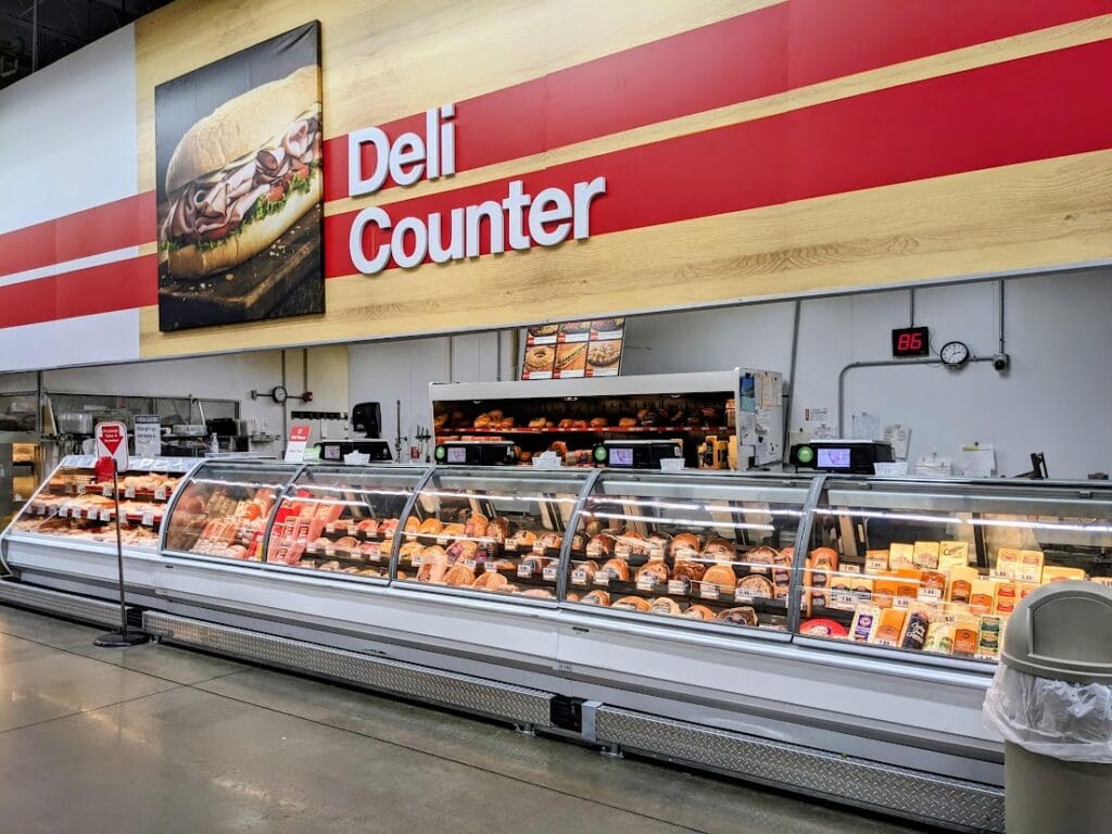 A Deli Counter inside a BJ's Wholesale Club grocery store.