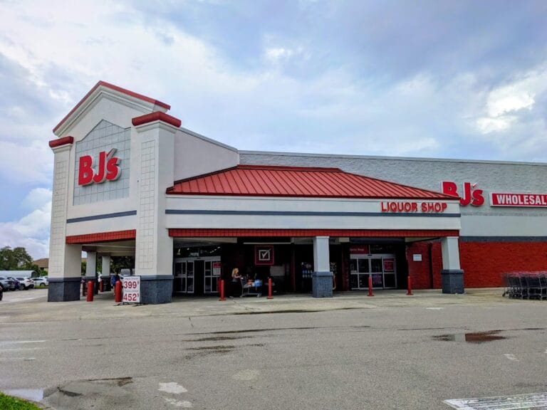 The exterior of a BJ's Wholesale Club grocery store.