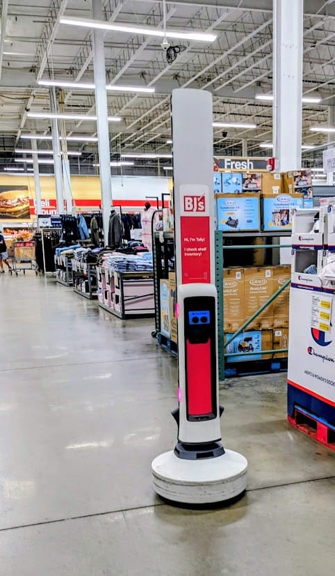 A roving, robotic price checker inside a BJ's Wholesale Club.